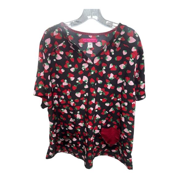 Betsey Johnson Tops - Women’s BETSEY JOHNSON B127PR Strawberry Print Scrub Top 3X Hospital Nurse